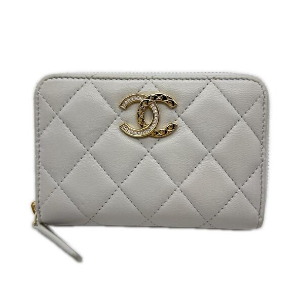 CHANEL Handbags - CHANEL Gray Lambskin Leather Wallet